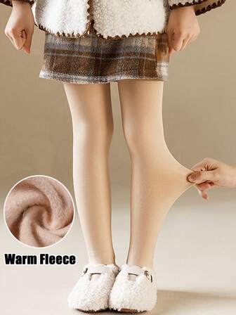 Tjocka varma barn-/flickstrumpbyxor, varma vinterleggings, fleecebyxor, enfärgade varma vinterstrumpor, hög midja, elastiska, smal passform, tjocka strumpbyxor, lämpliga för vinterkläder