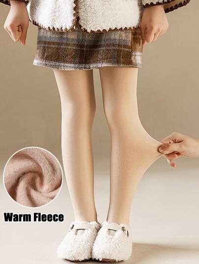 Thicken Thermal Kids Girl Tights Warm Leggings Pantyhose Fleece Pant Solid Winter Thermo Stockings Kids Pantyhose High Waist Elastic Kids Girl Slim Thicken Tights For Winter