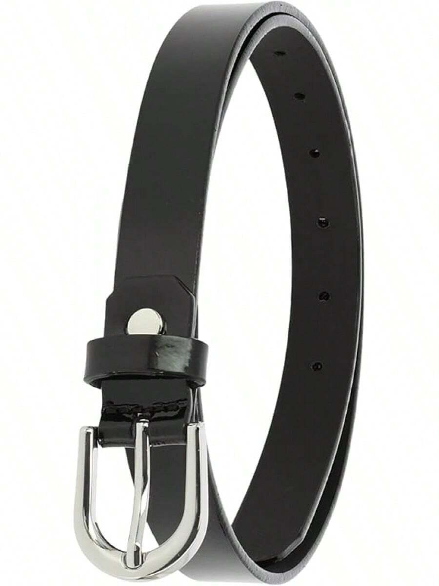 Women Genuine Leather Belt, Fashionable, Made In France - Black Varnish - View 1