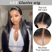 DDl Wigs Human Hair Pre Plucked Pre Cut 6x4 Straight Lace Front Wigs Human Hair 20 Inch Hd Lace Front Closure Wigs For Women 180% Density Wear And Go L Wig Ready To Wear Black - 自然黑 - 查看 2