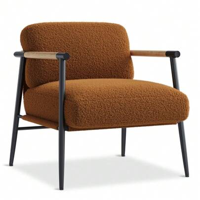 Modern Accent Chair With Metal Frame,Cozy Reading Chair Upholstered In Plush 420g Teddy Sherpa Fabric, Mid Century Style With Spring Foam Cushion