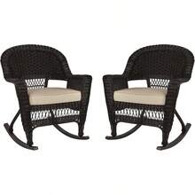 Jeco Rocker - Silla de Mimbre con cojín marrón (2 Unidades), Color marrón - Café exprés - Ver 1