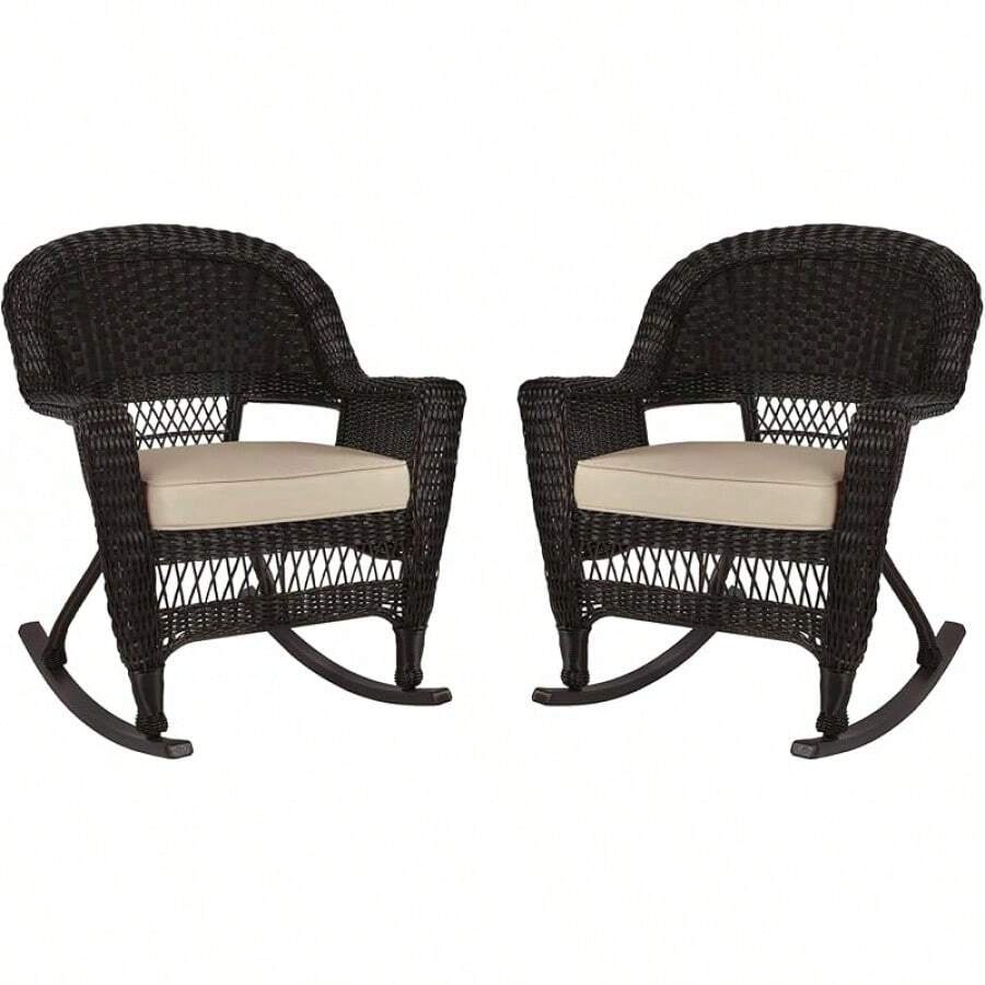 Jeco Rocker - Silla de Mimbre con cojín marrón (2 Unidades), Color marrón - Café exprés - Ver 1