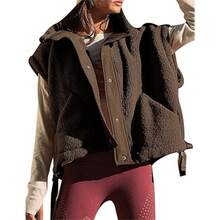 Women's Fuzzy Fleece Vest Oversized Casual Sleeveless Fuzzy Sherpa Jacket Winter Warm Button Down Gilet Outerwear With Pockets Puffer Vest For Women  Plain  Blingbling    Button Front  Asymmetrical    School - màu nâu - Xem 1