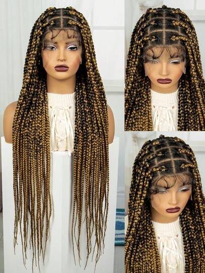 A ANYTIME 360 Knotless Box Braids Lace Front Wig Super Long Full Lace Box Braid Wig With Baby Hairs Synthetic Braided Wigs For Black Women