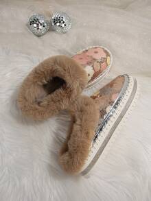 2025 Autumn/Winter New Fashion Short Snow Boots, All-Match One-Push Furry Thick-Sole Outdoor Boots With Full Rhinestones - Silver - View 3