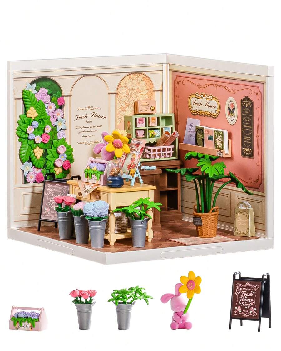 Robotime Rolife Super Creator DIY Plastic Miniature House Building Set - 3D Puzzle With LED Lights, Compatible With Mini Figures, And A Variety Of Themes. This 3D Model Toy Is Suitable For Teenagers And Adults, Making It An Ideal Christmas Or Birthday Gift - FaFa Flower Shop - 查看 1