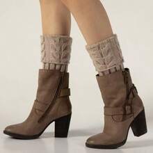 1 Pair Autumn/Winter Warm Versatile Solid Color Knitted Mid-Calf Leg Warmers, Knee Protector Leg Warmers, JK Style - Coffee Brown - View 3