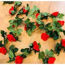 2m Artificial Spring Autumn Flower String Plants Foliage Roses - Đỏ - Xem 2