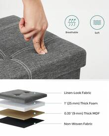 Collection - 43 Inches Folding Storage Ottoman Bench, Ottoman Foot Rest, End Of Bed Bench, Storage Chest, Load 660 Lb, For Living Room, Bedroom, Entryway - 石板灰色 - 查看 2