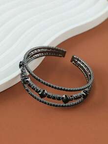 1 Fashionable And Elegant Black Rhinestone Elastic Bracelet, Personalized Design, Unique, Cute, Fashionable And Simple Style, Suitable For Dates, Parties, Daily Life, Birthdays, Holiday Gifts, The Best Choice - màu đen - Xem 4