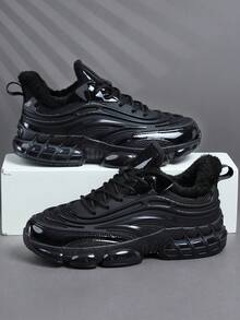 2025新款冬季男士运动鞋，男士休闲鞋，时尚街头男鞋，可定制，带天鹅绒内衬的时尚运动鞋 - 黑色 - 查看 3