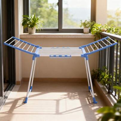 1ks multifunkční kovový věšák na oblečení - rozkládací a skládací, úsporný, vhodný na balkon, do obývacího pokoje, prádelny, ideální pro zavěšení košil, kalhot, svetrů a dalšího oblečení