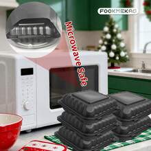 50/150 Pieces Of 8"/9 Inch Black 3-Layer Portable Food Containers With Double-Layer Lids, Disposable High-Strength Plastic Hinge-Style Lunch Boxes, Suitable For Use In Microwave Ovens And Refrigerators. - 50 cái - Xem 4