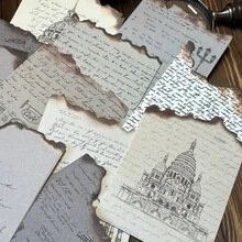 30pcs/Pack Vintage English Phrase Handwritten Burned Craft Asymmetrical Edge Scrapbooking Paper, Retro Music Notes, Letters, Butterflies, Distressed Diary & Journal Decorative DIY Background Material