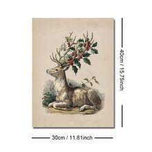 1pc Framed/Unframed Vintage Christmas Deer Cozy Canvas Poster Retro Reindeer Festival Rustic Wall Art Print Minimalist Winter Xmas Holiday Farmhouse Aesthetic Decor Painting For Dorm,Living Room,Bedroom,Modern Home Decoration - Multicolor - View 8