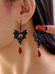 1 Pair Goth/Punk Style Black Crystal Bat Earrings, Suitable For Women Everyday Wear - A - View 7