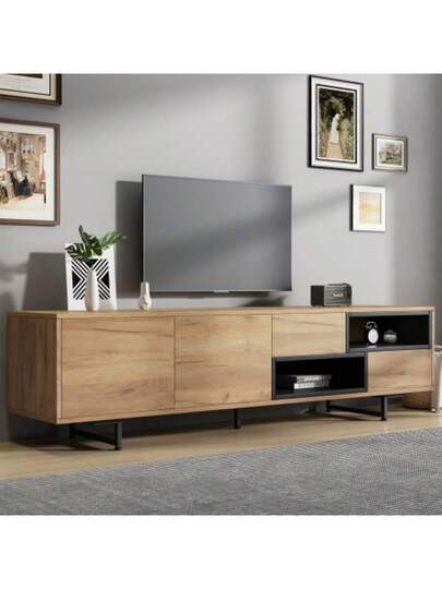 Low TV Cabinet Multiple Storage Functions, Wood ed Particleboard, Open Space Ladder Compartments, Accommodates Up To 70 Inch TVs, 173 38 48 Cm view 3