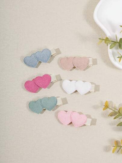 Set de 6 pinzas para el cabello de pana de estilo otoño/invierno, pinzas para el cabello con forma de corazón lindas para niñas, accesorios para el cabello con forma de corazón de amor para el Día de San Valentín