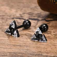 Unisex Geometric Triangle Stud Earrings, Stainless Steel Minimalist Cubic Zirconia Pierced Post Earrings For Men Women{Inchstyleinch:InchThreeZircons-Blackinch} - ThreeZircons-Đen - Xem 5