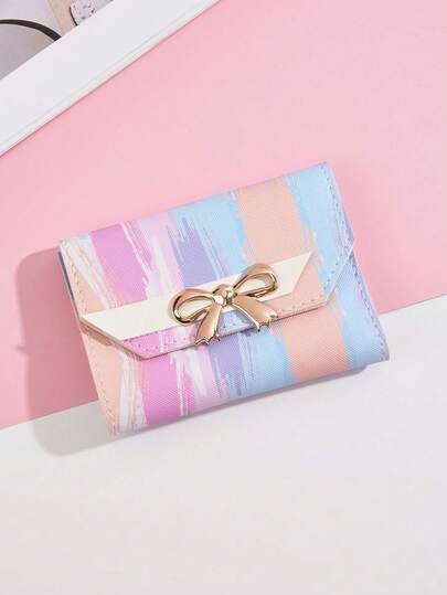 1pc Girls' Colorful Print Short Wallet, Coin Purse, Card Holder, Suitable For Daily Use And Gatherings, Great Mother's Day Gift