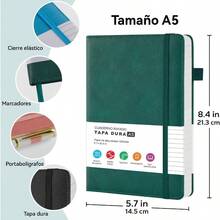 Cuaderno Tapa Dura A5 Para Escribir, Paquete De 2 Diarios, Cuaderno De Cuero, Papel Rayado De G, Para El Trabajo, La Escuela, Notas Y Diarios. Negro+ Verde - Negro + Verde - Ver 3
