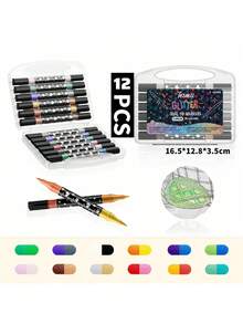 12/24/36/48 色直接液体丙烯颜料马克笔套装专业绘图软毛笔尖笔和马克笔，丙烯颜料笔涂鸦适用于木材、石材、帆布、玻璃、织物、鸡蛋、岩石绘画和 DIY 工艺品艺术用品返校圣诞礼物