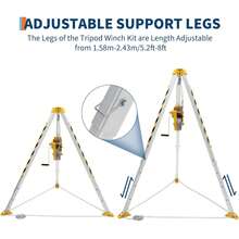 Confined Space Tripod Kit - 1200LB Winch With 8' Legs & 98' Cable, Includes 33' Fall Protection & Harness For Rescue Operations, Traditional Confined Spaces Safety. - Silver - View 3