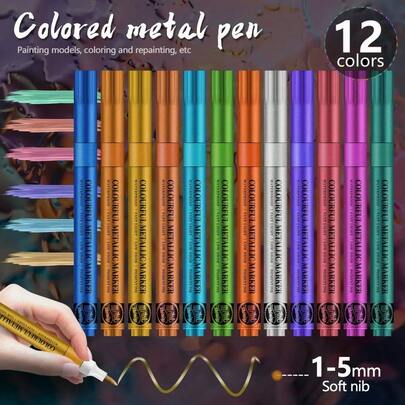1pc Metallic Highlighter Marker Pen, Soft Tip, Layerable Color, Model Painting, Graffiti Pen