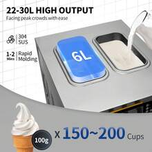 Máquina para hacer helados , capacidad de 22-30 l/h, 2350 W, para mostrador, con tolva de 2 x 6 l, cilindro de 2 l, pantalla LCD, alarma de falta de inflado, color plateado - 2350 W - Ver 3