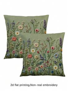 1/2pcs Modern Floral Design Pillow Cover, Light Green/Pink/Purple/Yellow Plant Pattern Cushion Cover, Zippered, Sofa Decor, Gaming/Car Lumbar Pillow, Camping Cushion, Hidden Zipper, Machine Washable, Holiday Gift, No Pillow Insert - Green - View 8
