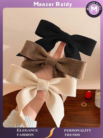 女士大号针织条纹燕尾蝴蝶结发夹，时尚百搭的编织弹簧发夹，温柔可爱的女士后脑勺盘发发夹，适合春、夏、秋、冬四季佩戴，发夹，发卡