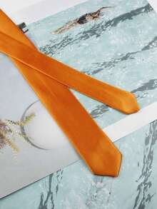 1pc Men's Solid Color Smooth Shiny Slim 2" Necktie, Suitable For Weddings, Christmas Celebrations, Thanksgiving, Parties, And Everyday WearMen Necktie LIAZ - Orange - View 3