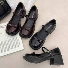 2025 Primavera Nuevos Zapatos de Cuero Pequeños con Lazo y Punta Redonda Estilo Británico Retro Francés Suela Gruesa Tacón Chunky Zapatos Mary Jane - Negro - Ver 5