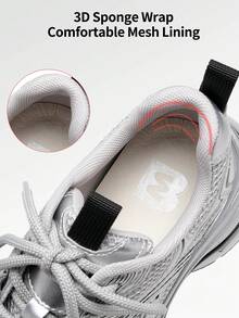 somiliss 5cm Platform Lace-Up Casual Sneakers For Women, Autumn/Winter, Faux Leather & Mesh Patchwork, Comfortable Outdoor Walking Shoes, Silver - Silver - View 5