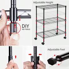 3 Tier Rolling Storage Cart With Wheels And Leveling Feet Adjustable Wire Shelving Rack Heavy Duty 450LBS Capacity Metal Shelf Organizer For Kitchen Bathroom Laundry Office 23"L X 13"W X 31.3"H - 黑色 - 查看 4