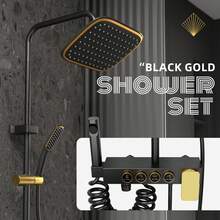 1 Vintage Black And Gold Shower Set, Featuring A Multi-Function Faucet And Storage Rack, Suitable For Home Bathrooms. Bathroom Accessories Bathroom Tools - Black and Gold - View 2