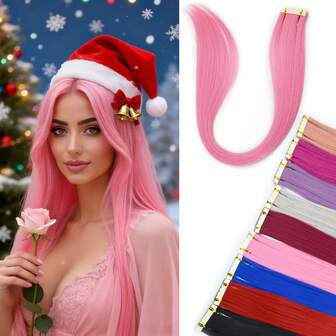 迷你胶带合成接发 24 英寸 10 件直发隐形胶带彩色接发适用于万圣节角色扮演装扮时尚派对圣诞新年礼物