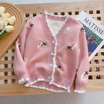 enmi bear Fashionable Plush Girls Knitted Sweater, Warm Casual Jacket For Little Girls, Stylish Children Outerwear
