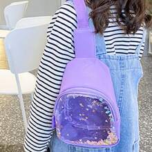 Bolso de pecho/bandolera de estilo coreano con líquido transparente tipo jalea y movediza, accesorio de decoración de muñeca con insignias de anime