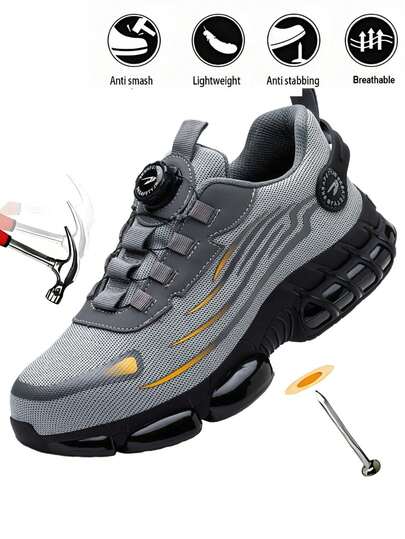 Scarpe antinfortunistiche leggere con punta in acciaio, sneaker da lavoro da uomo con bottone rotante per una facile vestibilità, stivali da lavoro traspiranti, stivali da uomo, scarpe antinfortunistiche, stivali di da uomo, scarpe da lavoro antiurto con punta in acciaio, scarpe da trekking e attività all'aperto unisex con suole ammortizzate antiperforazione e antiurto in EVA leggero, con ginocchiere in EVA di colore casuale, scarpe da lavoro antiscivolo, scarpe da lavoro da uomo, scarpe di da donna