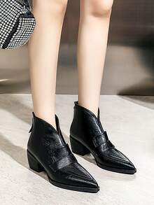 Qiluyuan Women's Fashion Ankle Boots, Short Boots For Autumn/Winter, New Western Style French Slim Pointed Toe High Heel Shoes, Chunky Heel, Zipper Back, Elegant Office Work Casual Date Booties