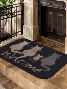 1 pieza Felpudo de bienvenida con tema de gato, de poliéster antideslizante, resistente a las manchas, ligero, lavable, con estampado de múltiples gatos, adecuado para interiores/exteriores, excelente para sala de estar, baño, cocina, ideal para Navidad, Halloween, Acción de Gracias, San Valentín, Graduación, 4 de Julio Alfombra de cocina
