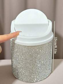 1pc Rhinestone Decorated Desktop Makeup Trash Can, Rotating Lid Desk Organizer Suitable For Vanity, Bedroom, Office, Shines In Sunlight Bag, Room Decor, Bags, Makeup Bag, Vanity, Travel, Make Up Bag, Organizer, Storage, Travel Essential, Makeup Organizer, Makeup Bags, Toiletry Bag, Desk Organiser, Cosmetic Bag, Makeup Pouch, Make Up Organizer, Vanity Accessories, Make Up Pouch, Make Up Bags, Jewellery Box, Pouch, Makeup Brush Holder, Brush Holder, Perfume Organiser, Pouch Bag, Gifts For Women, Christmas Gifts, Gift Ideas For Women - White - View 9