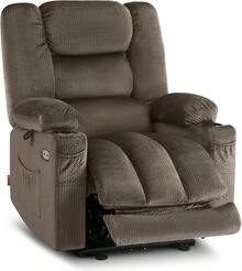 MCombo - Silla reclinable de gravedad cero con masaje de calor y vibración, silla reclinable con puertos USB y tipo C, portavasos para sala de estar, tela 6079 (café oscuro medio 21.2 pulgadas de - 1 - Ver 1