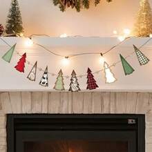 Christmas Tree Garland Wooden Tree Beads Garland Holiday Banner For Fireplace Mantel Wall Hanging Decor - Colorful - View 3