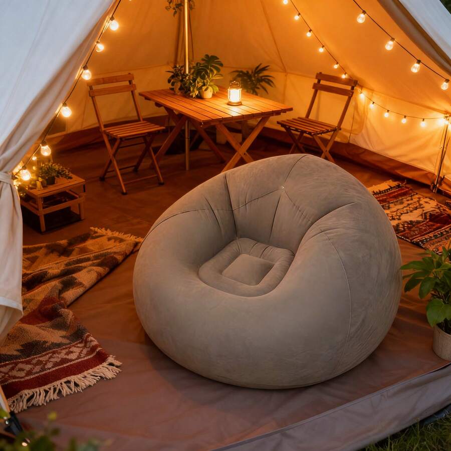 1pcs Outdoor Camping Leisure Single-Person Inflatable Chair, Bedroom/Veranda/Outdoor Lazy Inflatable Sofa Single-Person Relaxed Video-Watching Outdoor Camping Portable Inflatable Chair Leisure Entertainment Rest Stool - 咖啡色 - 查看 1
