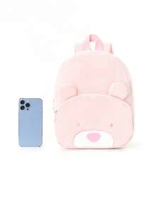 1pc Cute Cartoon Bear Embroidered Large Capacity Multi-Functional Corduroy Material Children's Backpack, Suitable For Girls, Boys, Kindergarten, Elementary School Students, Outdoor Travel, Holiday Gift - Pink - View 3