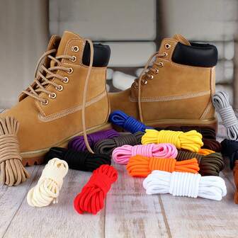 2 双黑色/白色/卡其色/棕色靴子鞋带，粗圆绳工作靴鞋带，适用于工作鞋、军鞋、登山靴、高帮鞋，可替换鞋带，男女通用