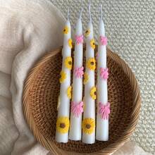 1支20厘米长杆3D雏菊蝴蝶结蜡烛，节日蜡烛，烛光晚餐蜡烛，家居装饰，生日蜡烛，多种颜色可选，适用于宴会、派对、浪漫婚礼、场地装饰 - 彩色 - 查看 4